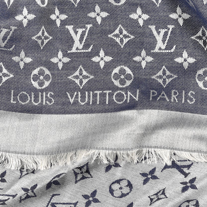 Louis Vuitton Wool Silk Monogram Denim Shawl Blue 2 of 3