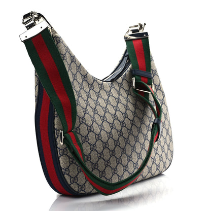 Gucci GG Supreme Monogram Textured Calfskin Web Large Attache Shoulder Bag Beige Blue 3 of 9