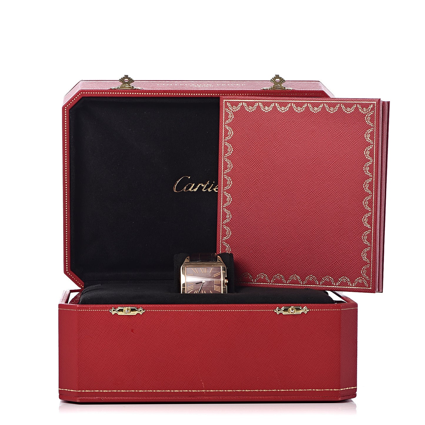 18K Pink Gold Alligator 35mm Santos Dumont Collection Privee Manual Winding Watch Black