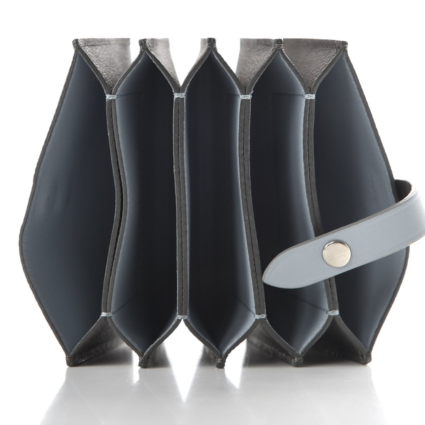 Grained Shiny Calfskin Accordion Card Holder Grey