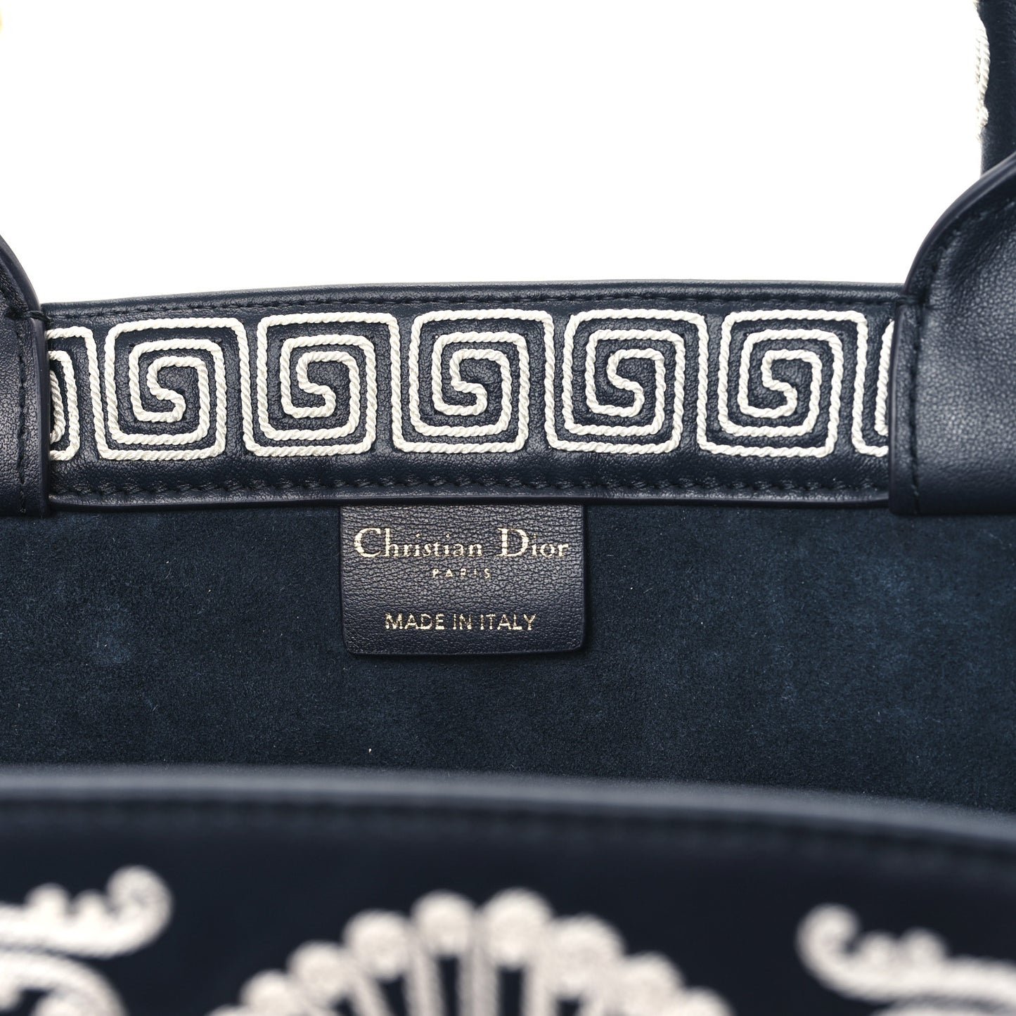Calfskin Cornely-Effect Embroidery Medium Book Tote Black White