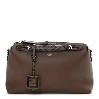 Fendi Vitello Dolce Bi-Color FF 1974 Embossed Medium By The Way Boston Bag Maya Black 1 of 11