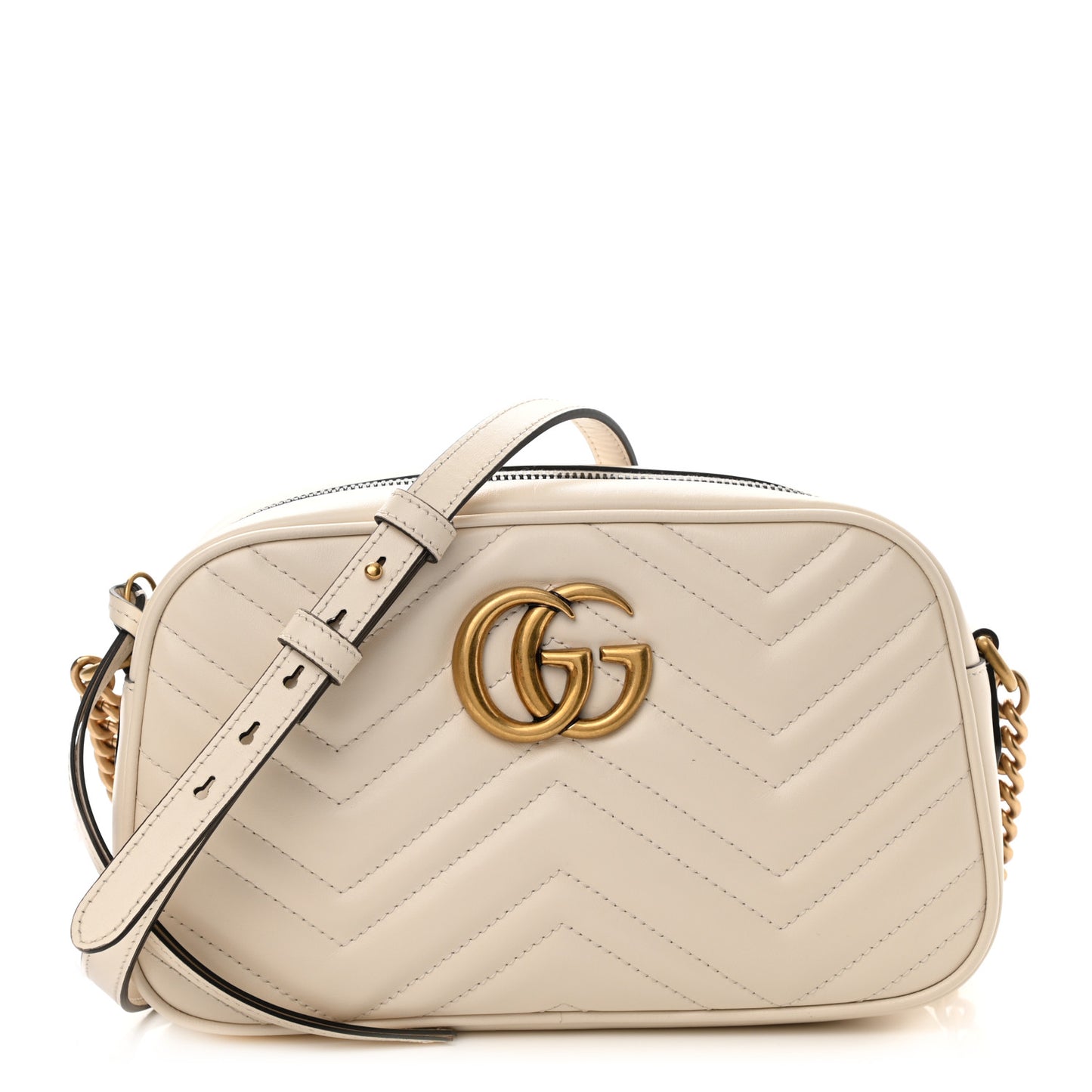 Calfskin Matelasse Small GG Marmont Chain Shoulder Bag White