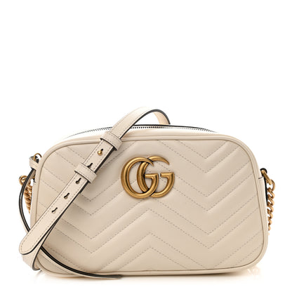 Gucci Calfskin Matelasse Small GG Marmont Chain Shoulder Bag White 1 of 8