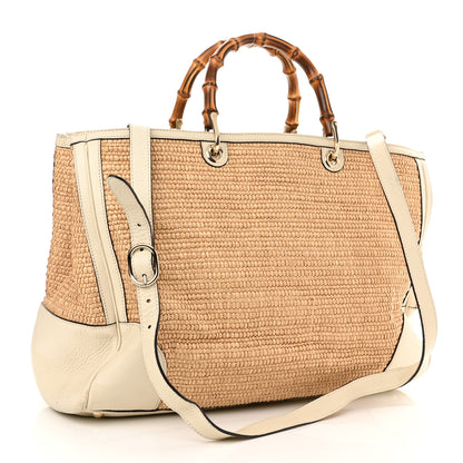 Gucci Calfskin Straw Large Bamboo Shopper Tote Natural 3 of 13