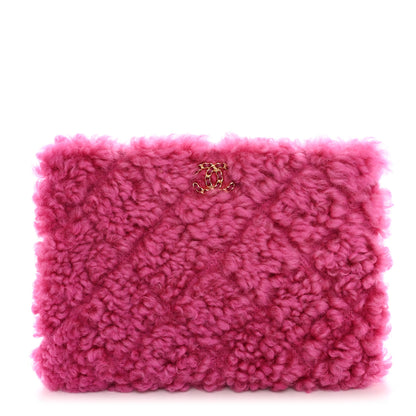 Chanel Shearling Sheepskin Large Chanel 19 Cosmetic Case Pink 1 of 9
