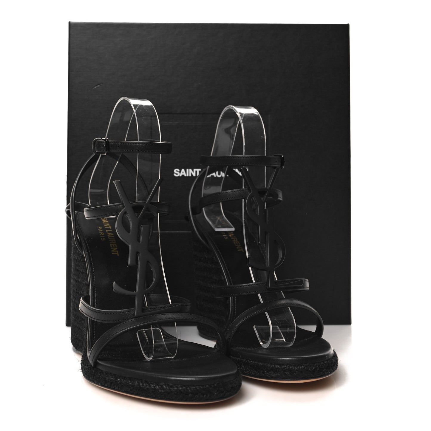 Calfskin Tribute 95 Platform Espadrille Wedge Sandals 39.5 Black