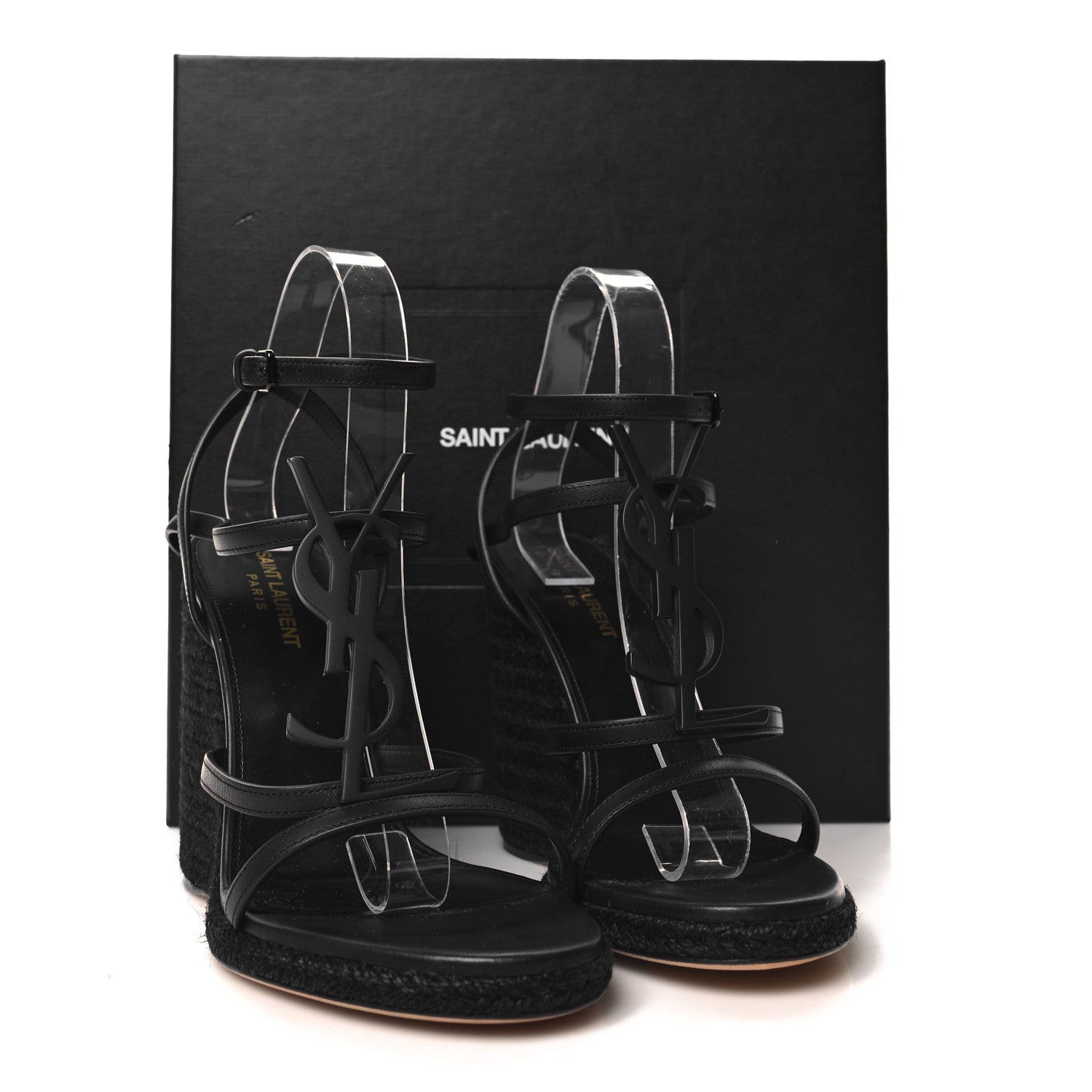Saint Laurent Calfskin Tribute 95 Platform Espadrille Wedge Sandals 39.5 Black 9 of 9