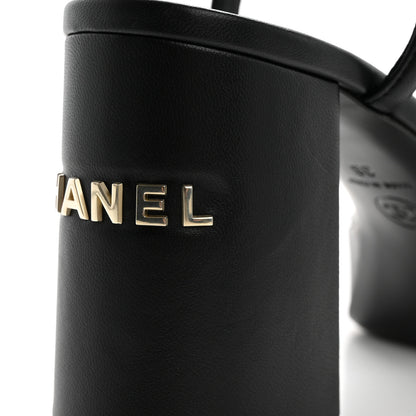 Chanel Lambskin Logo Platform Sandals 38 Black 10 of 11