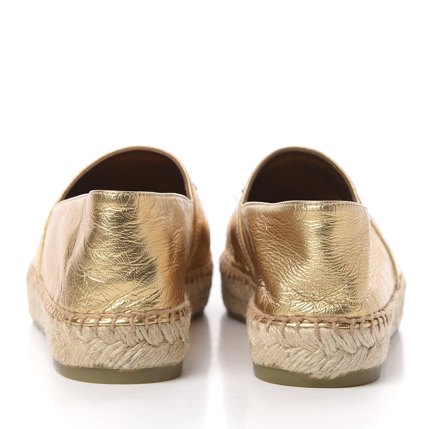 Laminated Lambskin Grosgrain CC Espadrilles 37 Gold Black