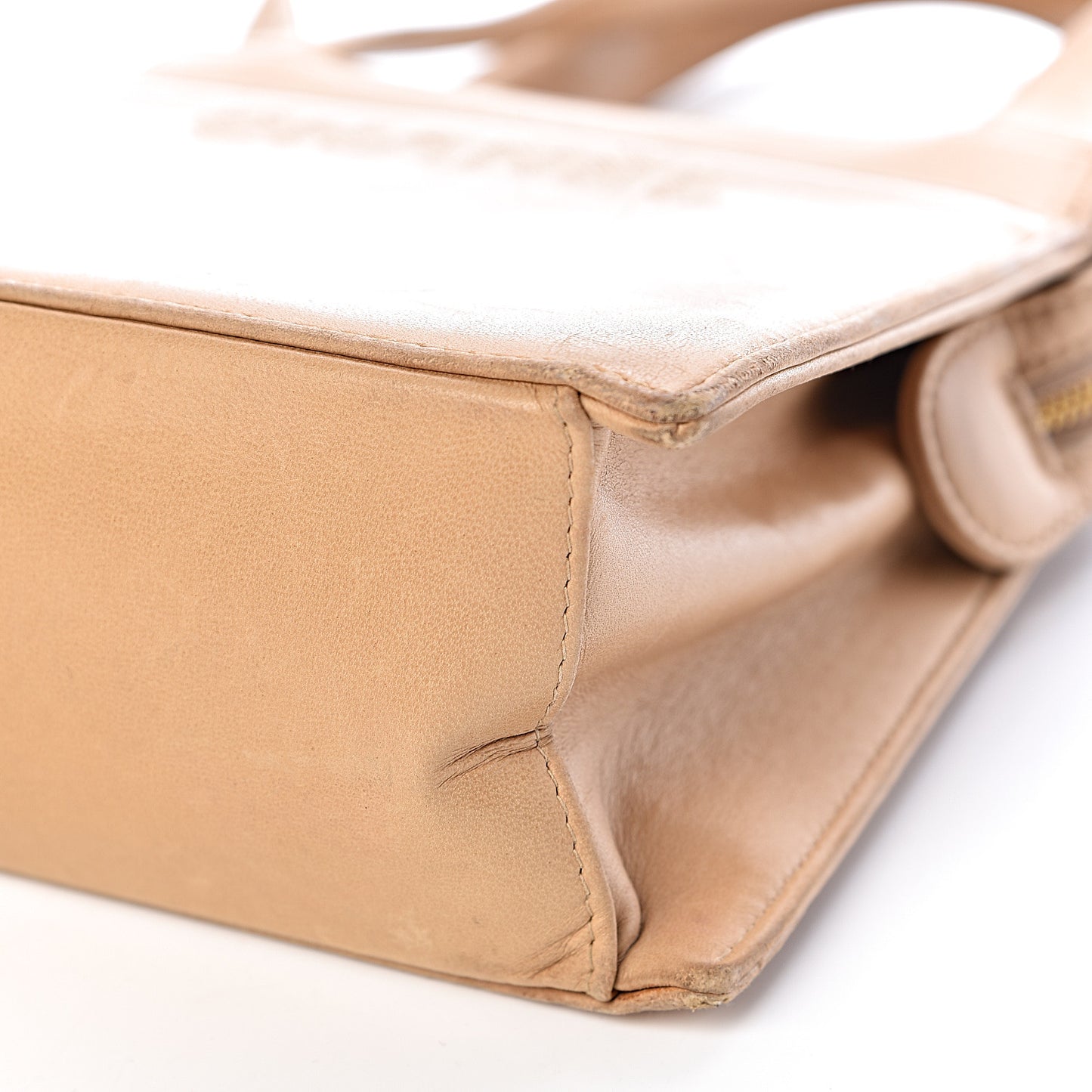 Lambskin Stitched Logo Tote Beige