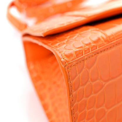 Balenciaga Shiny Calfskin Crocodile Embossed Small Hourglass Top Handle Bag Pop Orange 7 of 13