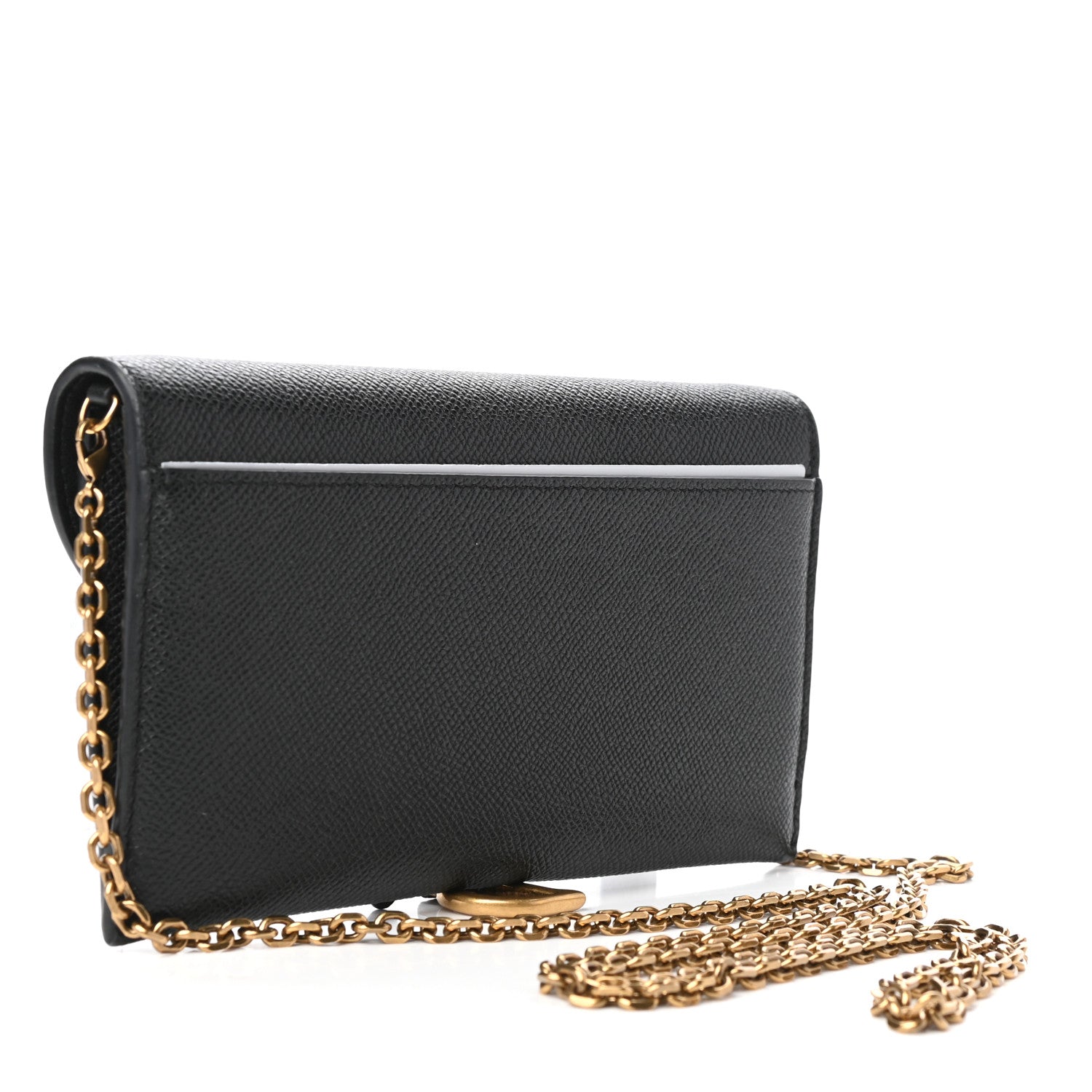 Christian Dior Grained Calfskin Saddle Chain Wallet Pouch Black 4 of 11