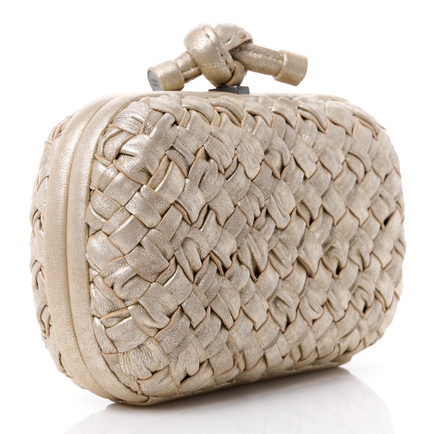 Metallic Nappa Intrecciato Distressed Knot Clutch Beige