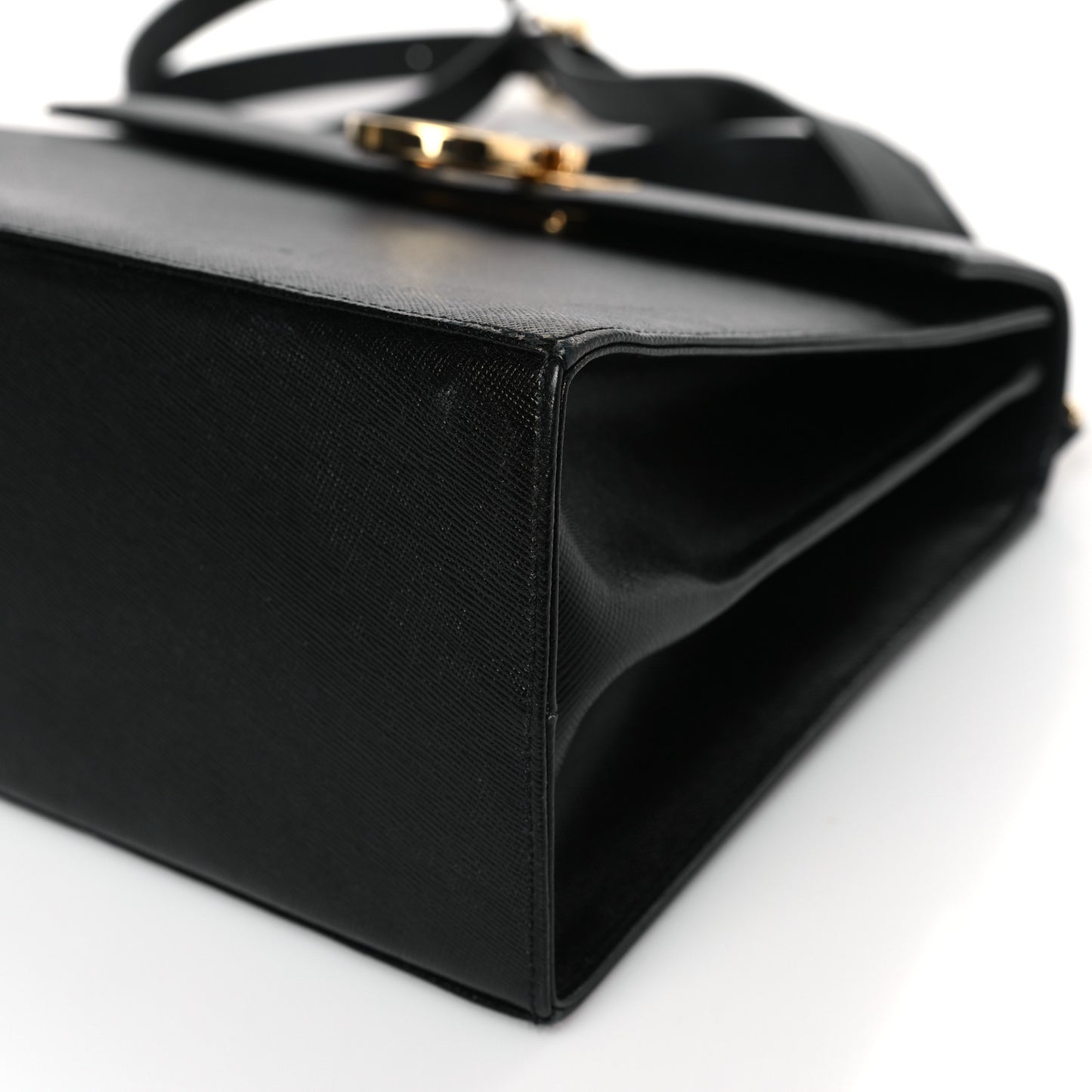 Hammered Calfskin Iconic Large Top Handle Bag Black