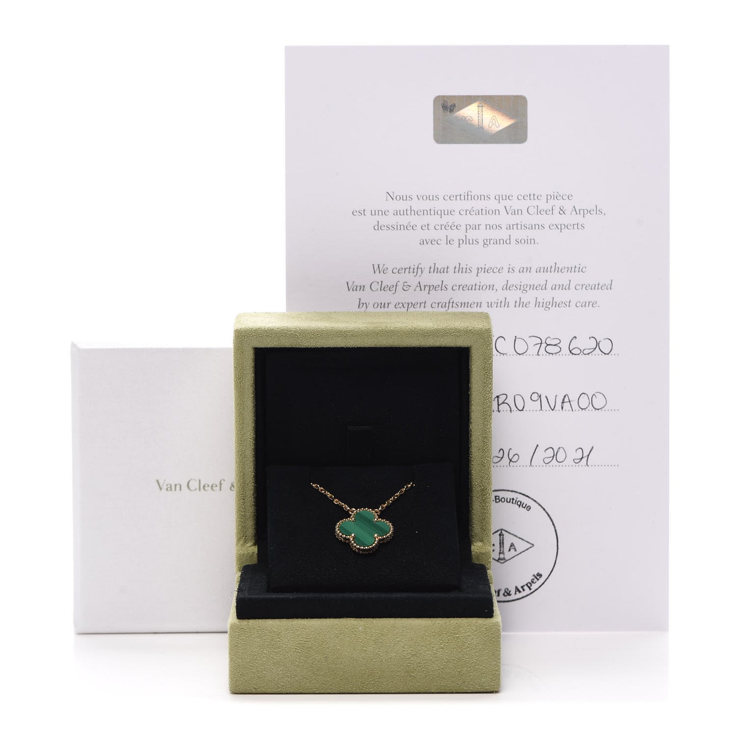 18K Yellow Gold Malachite Vintage Alhambra Pendant Necklace