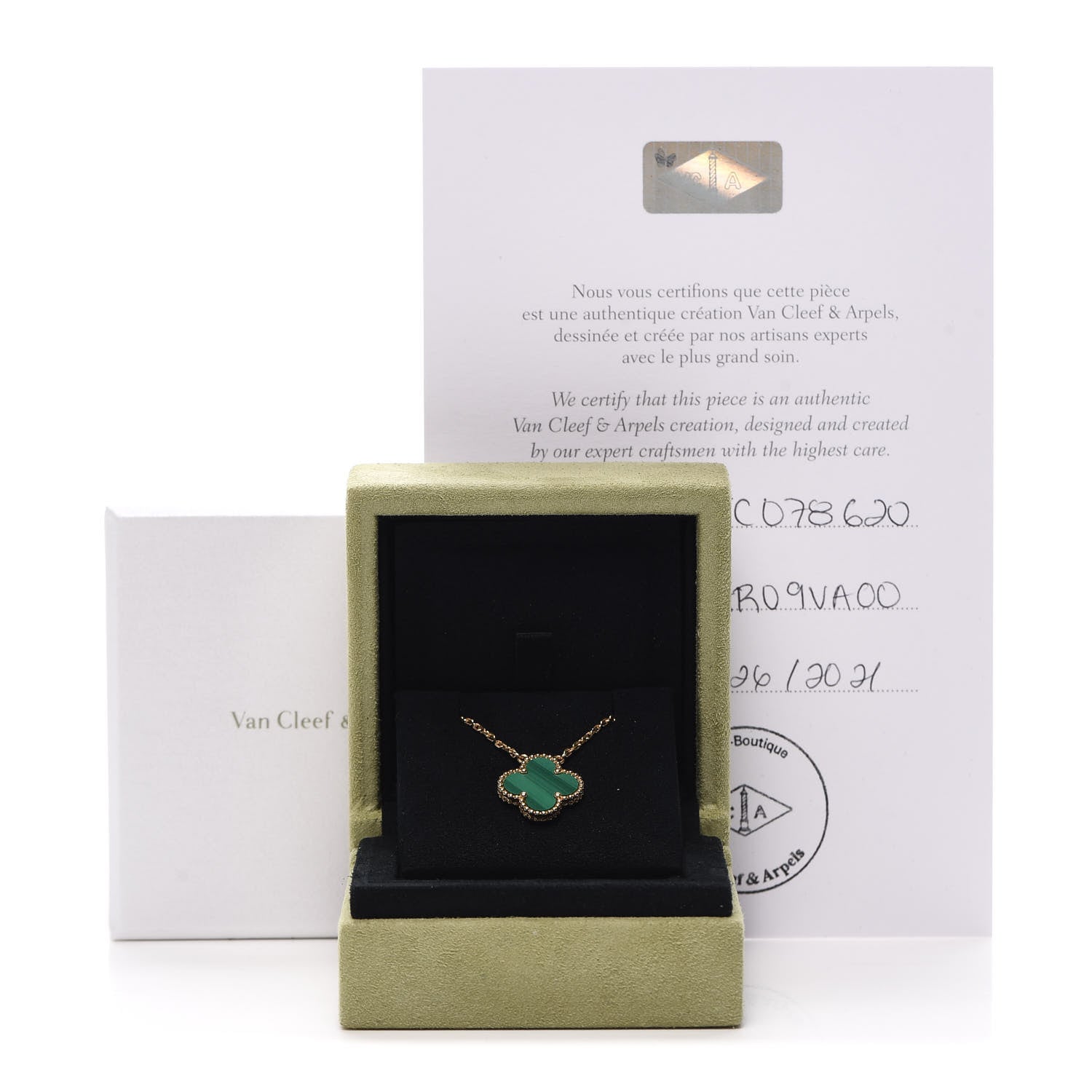Van Cleef & Arpels 18K Yellow Gold Malachite Vintage Alhambra Pendant Necklace 6 of 6