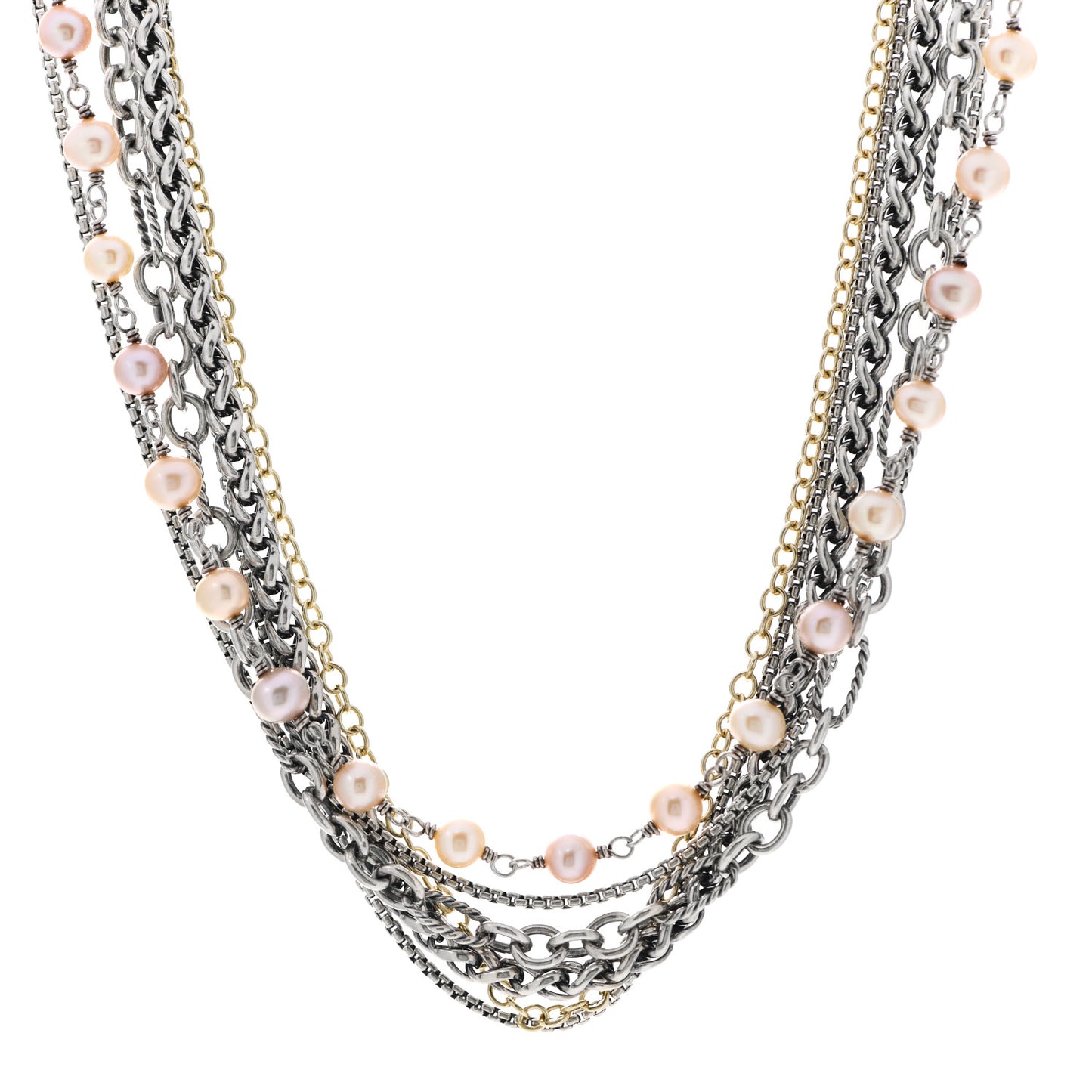 Sterling Silver 18K Yellow Gold Pearl Multi Chain Necklace