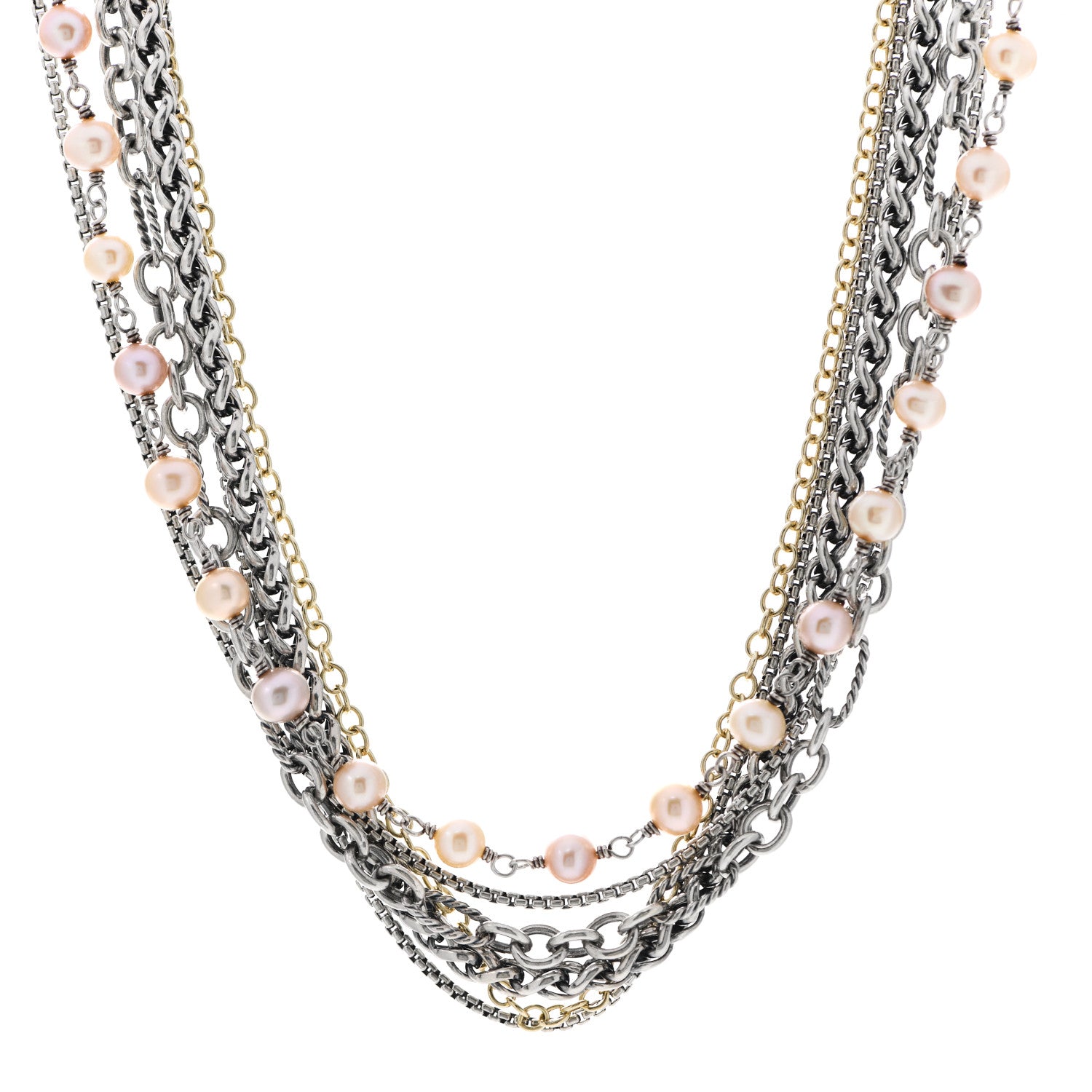 David Yurman Sterling Silver 18K Yellow Gold Pearl Multi Chain Necklace 1 of 4