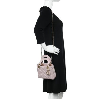 Christian Dior Metallic Lambskin Cannage Mini Lady Dior Lotus 2 of 9