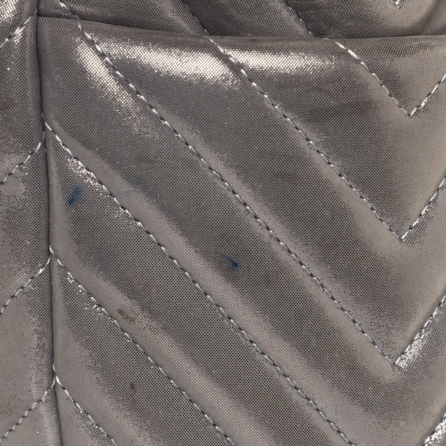 Iridescent Calfskin Chevron Small Urban Spirit Drawstring Bag Silver