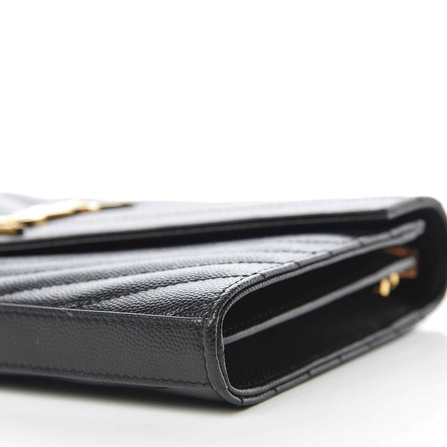 Saint Laurent Grain De Poudre Matelasse Chevron Monogram Chain Wallet Black 7 of 10