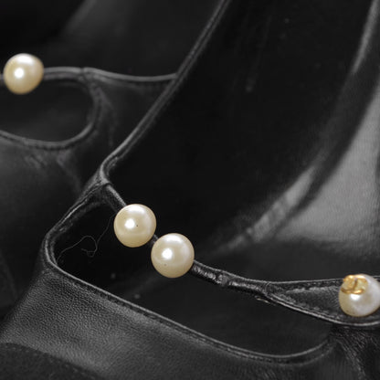 Chanel Lambskin Suede Cap Toe Pearl Pumps 38 Black 9 of 12