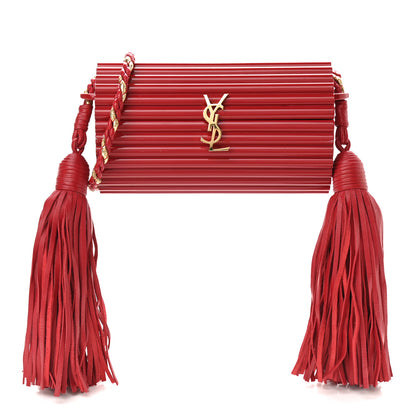 Saint Laurent Ribbed Plexiglass Lambskin Fringe Monogram Opium Box Bag Red 1 of 10