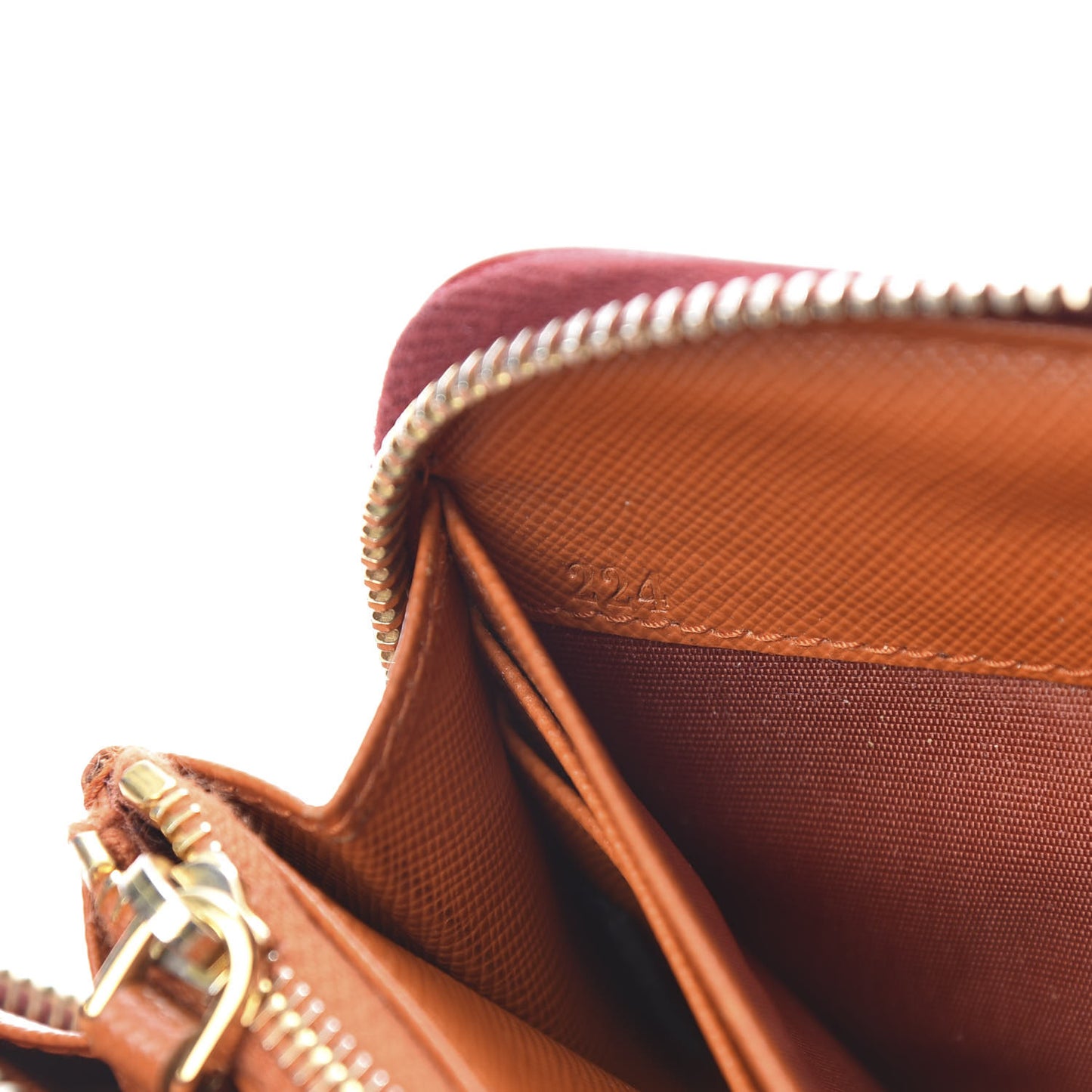 Saffiano Bi-Color Metal Zip Around Wallet Fuocco Papaya