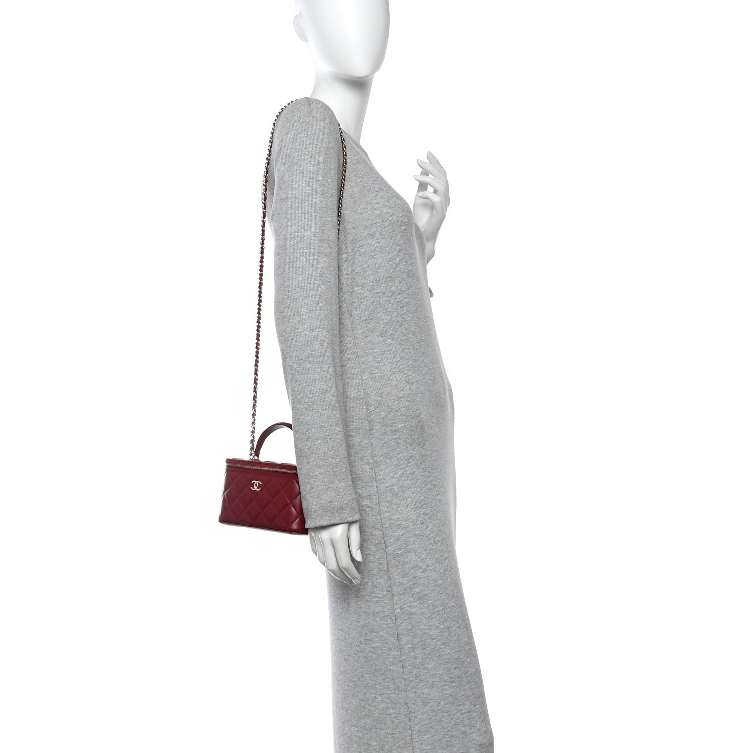 Chanel Lambskin Quilted Small Top Handle Vanity Case With Chain Burgundy 2 of 11
