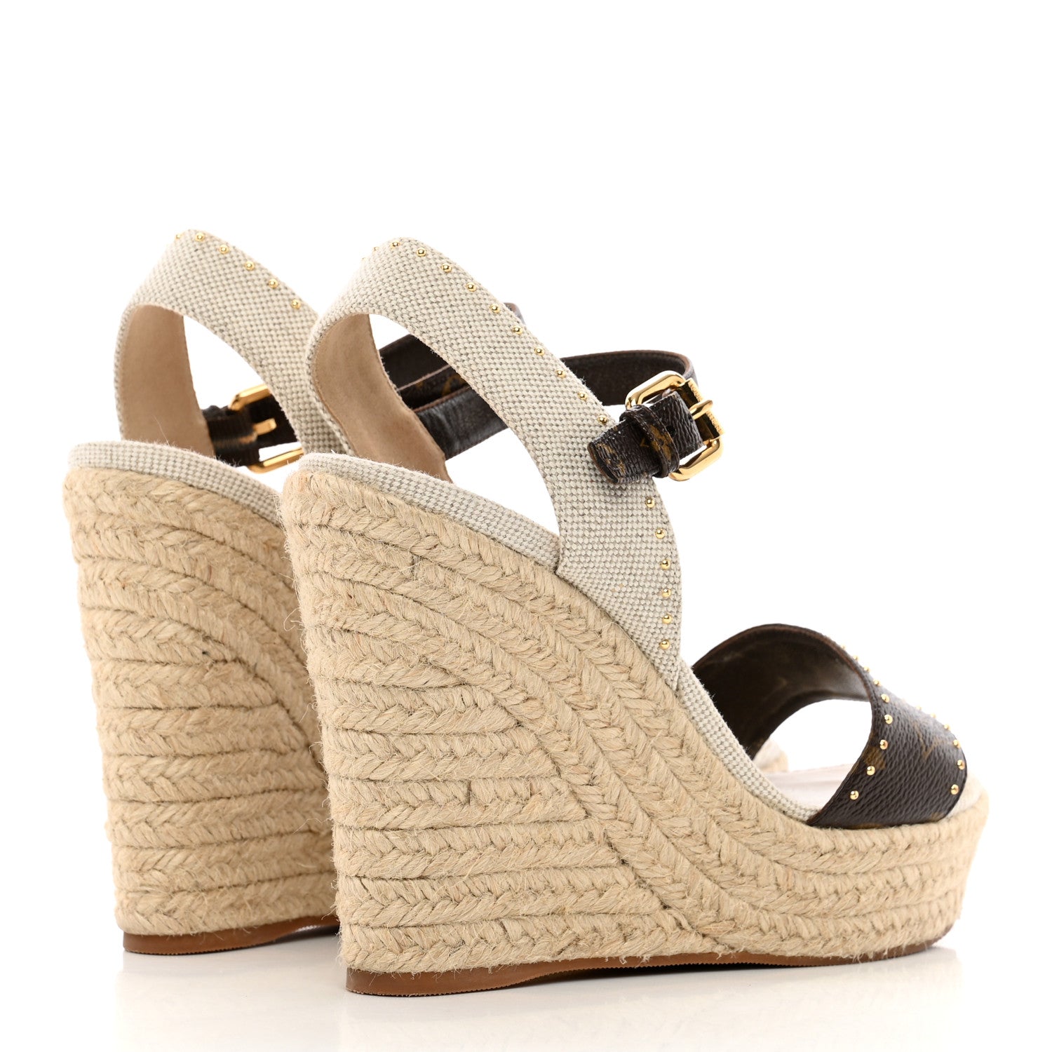 Louis Vuitton Canvas Patent Monogram Coastline Wedge Sandals 37 Beige 4 of 13