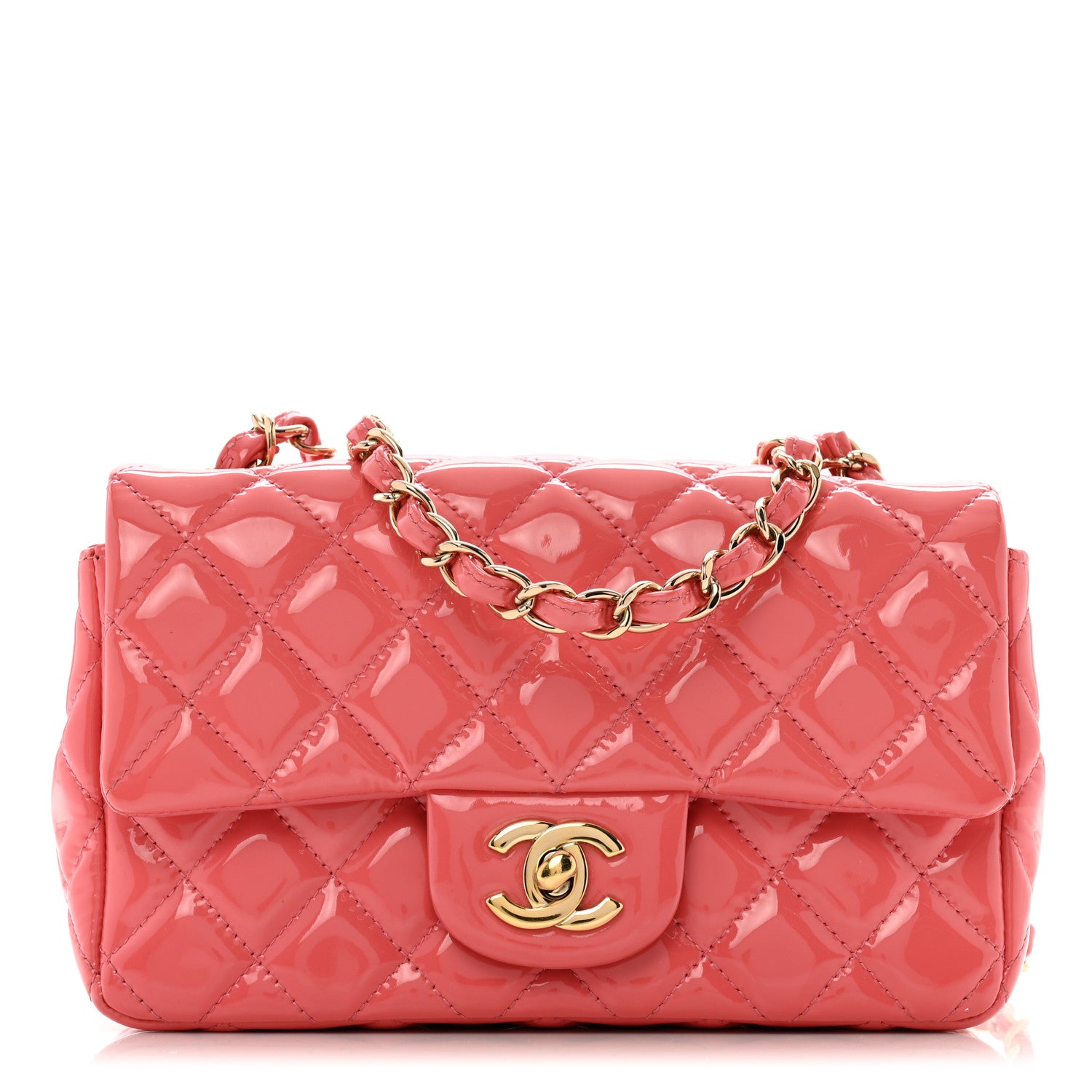 Chanel Patent Calfskin Quilted Mini Rectangular Flap Pink 1 of 12