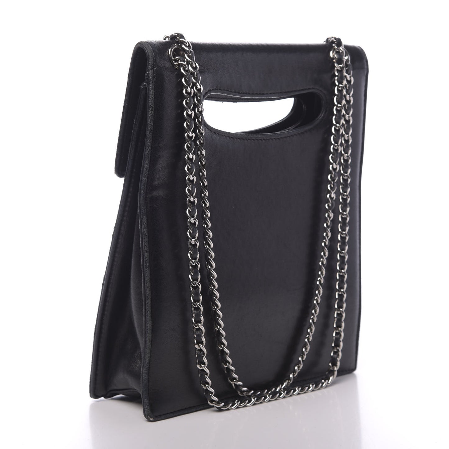 Lambskin Top Handle Logo Flap Black