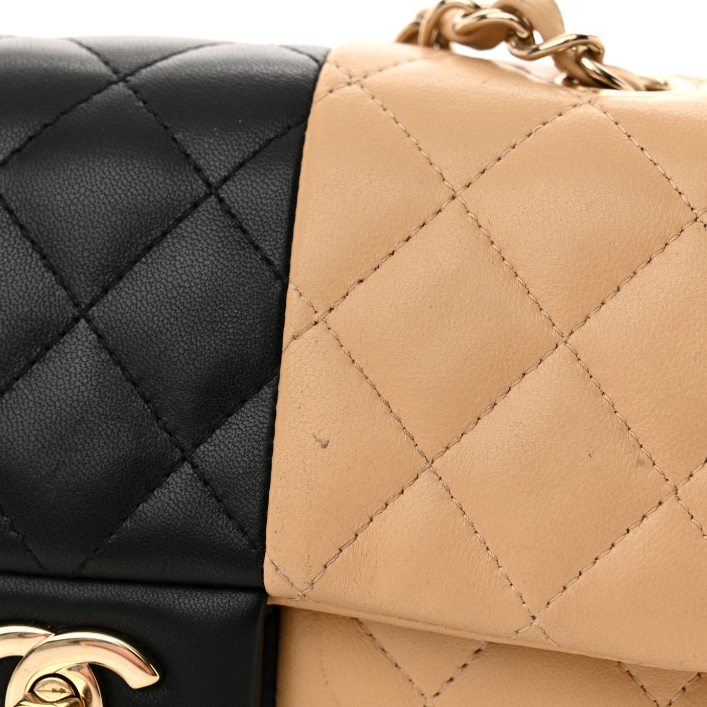 Lambskin Quilted Mini Rectangular Flap Beige Black
