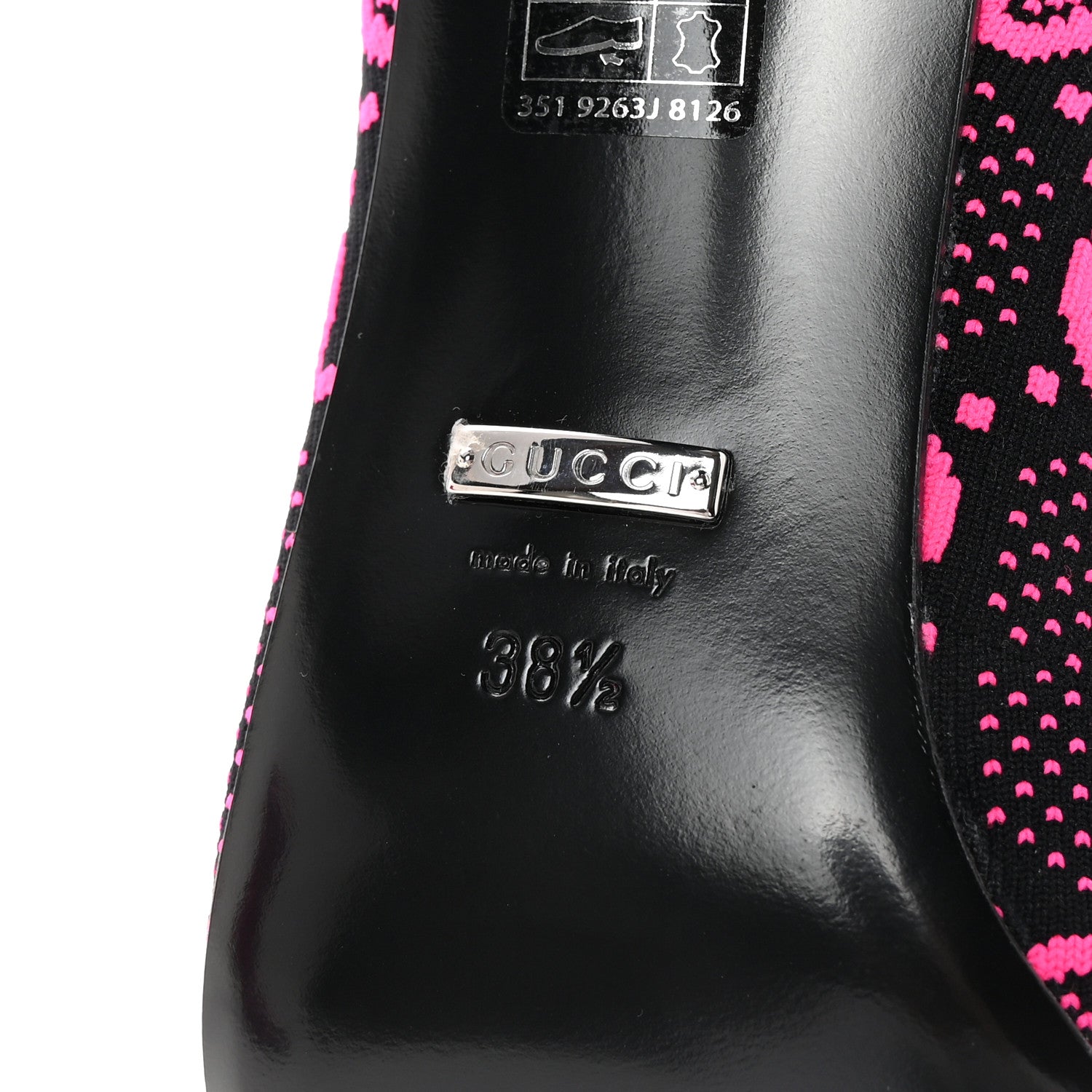 Gucci Technical Jersey Knit GG Monogram Square G 75mm Ankle Boots 38.5 Black Neon Fucsia 7 of 9