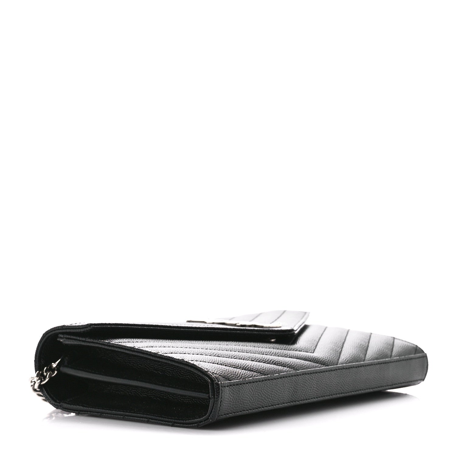 Saint Laurent Grain De Poudre Matelasse Chevron Monogram Chain Wallet Black 4 of 11