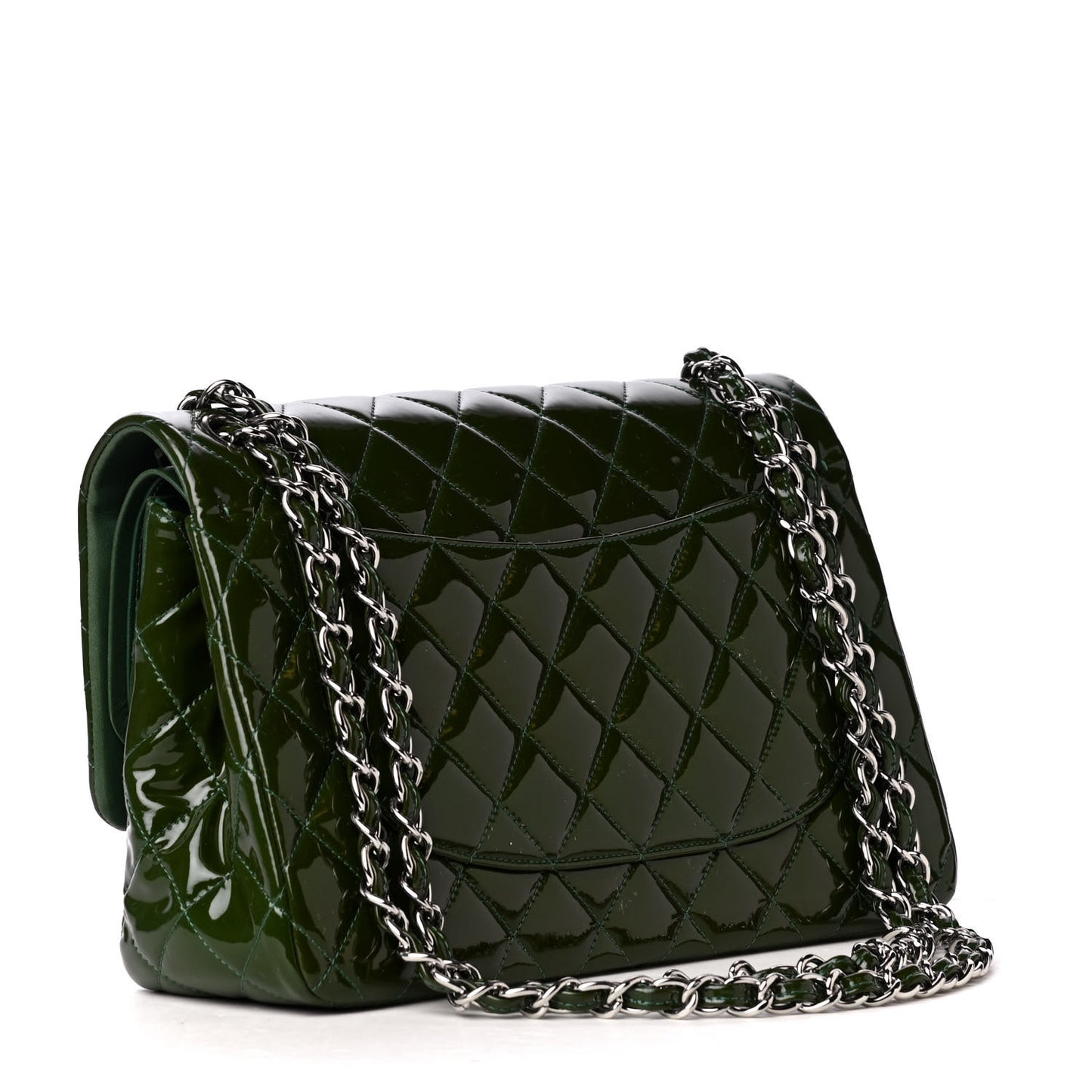 Patent Calfskin Quilted Jumbo Double Flap Green