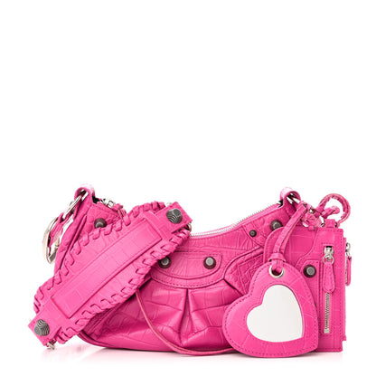 Balenciaga Extra Supple Calfskin Crocodile Embossed XS Le Cagole Shoulder Bag Lipstick Pink 3 of 11