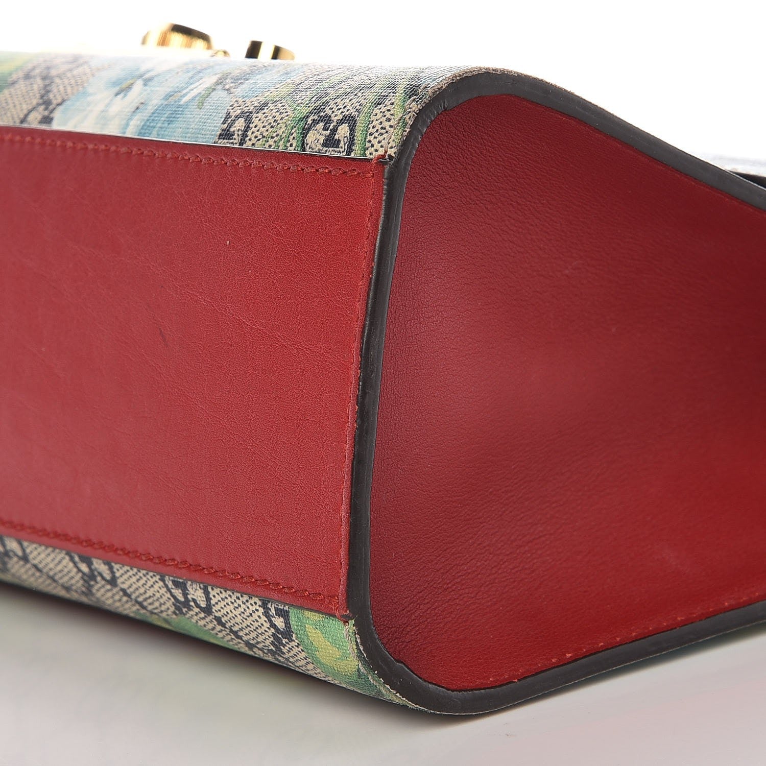 Gucci GG Supreme Monogram Blooms Medium Padlock Shoulder Bag Beige Blue Navy Hibiscus Red 9 of 9