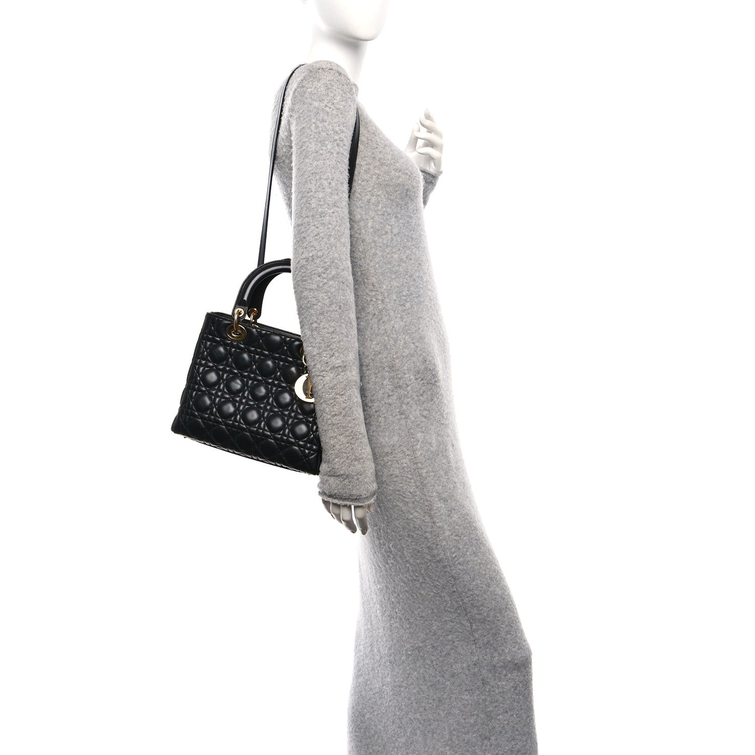 Christian Dior Lambskin Cannage Medium Lady Dior Black 2 of 10