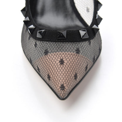 Valentino Garavani Mesh Point d'Esprit Calfskin Rockstud 85mm Pumps 35 Black 5 of 11