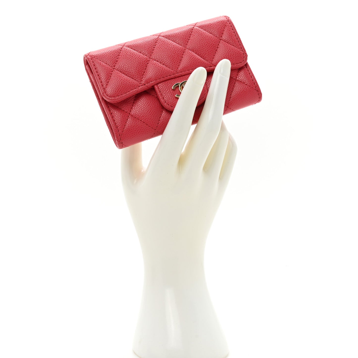 Caviar Quilted Flap Card Holder Pink