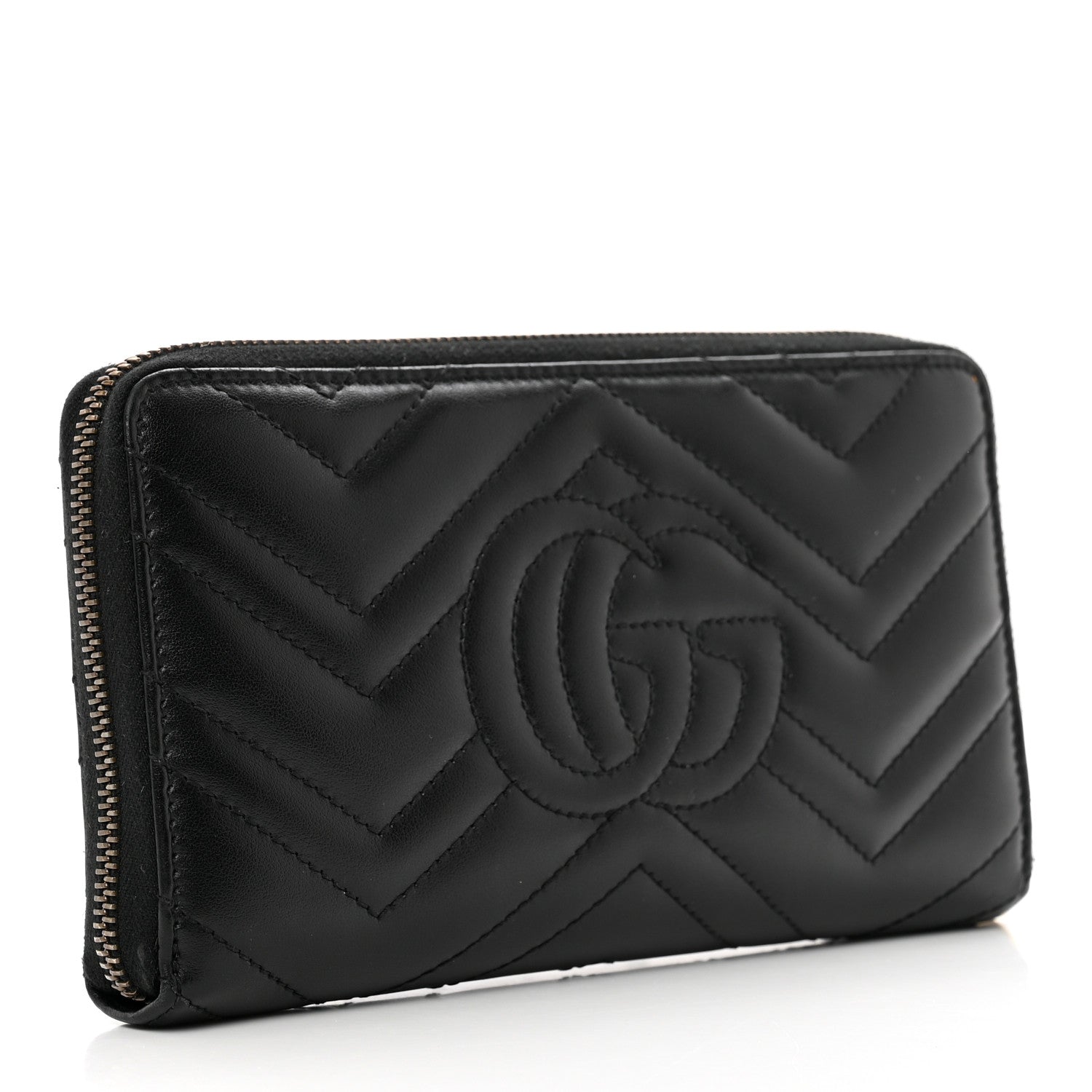 Gucci Calfskin Matelasse GG Marmont Zip Around Organizer Wallet Black 3 of 10