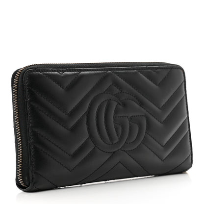 Gucci Calfskin Matelasse GG Marmont Zip Around Organizer Wallet Black 3 of 10