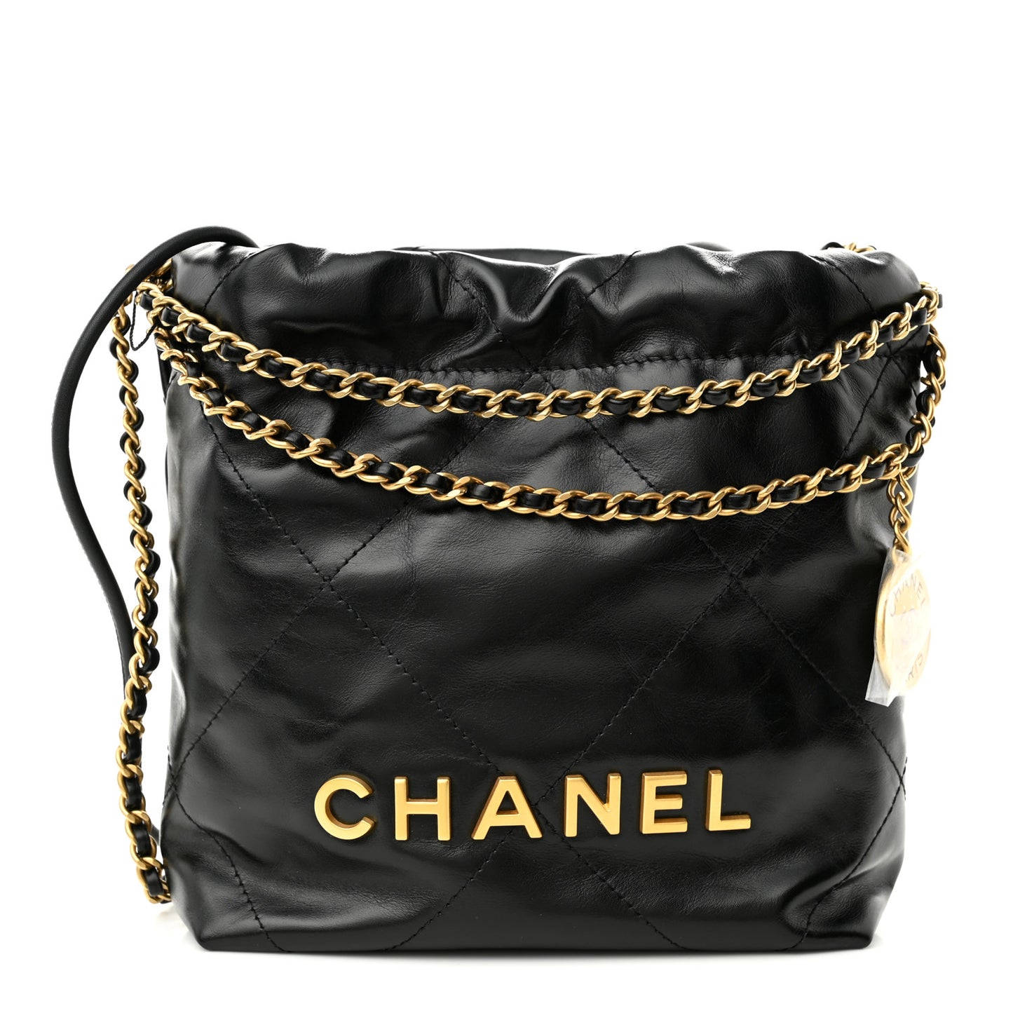 Shiny Calfskin Quilted Mini Chanel 22 Black