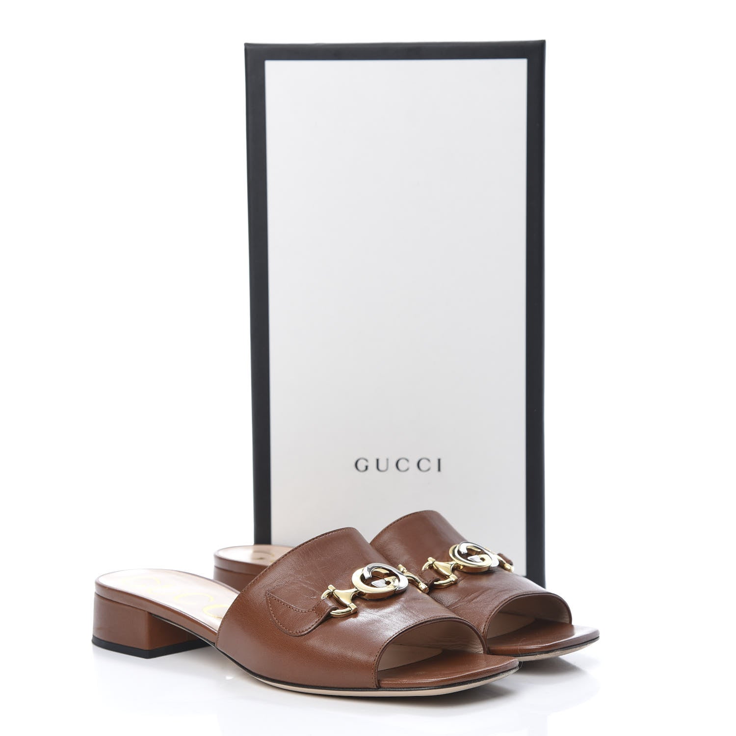 Gucci Malaga Kid Zumi Mid Heel Slide Sandals 39 Brown Papaya 13 of 14