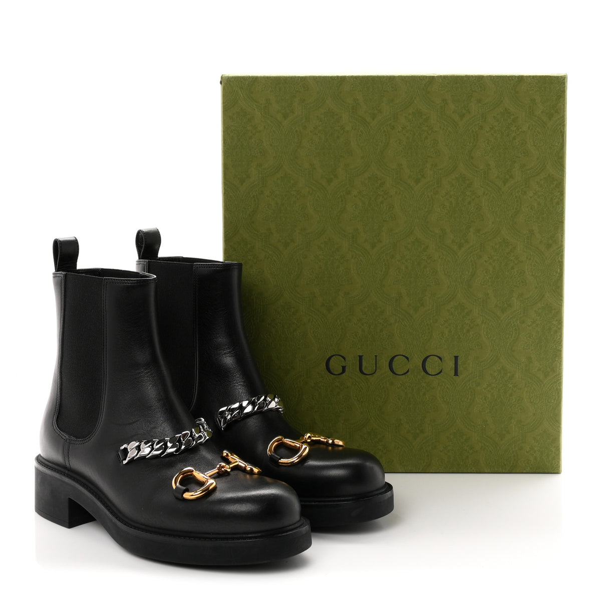 Flores Calfskin Horsebit Chain Ankle Boots 39 Black