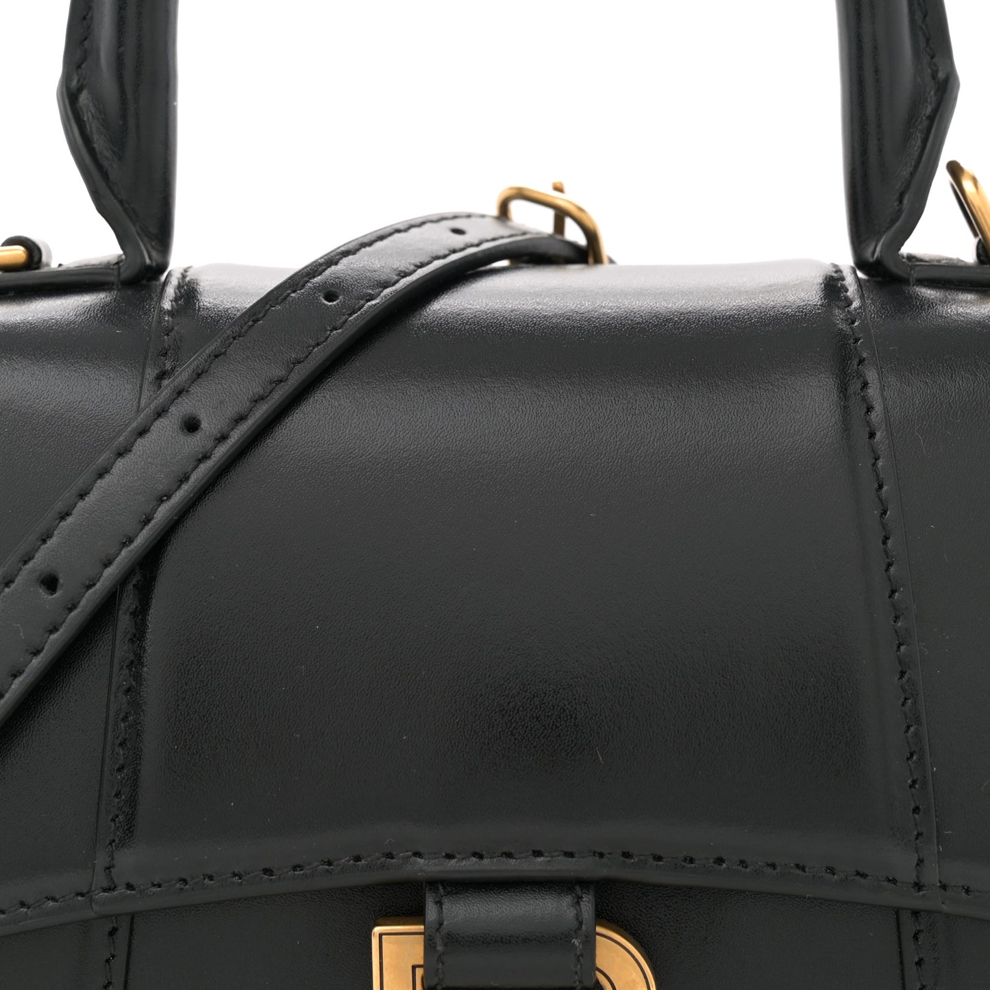 Shiny Box Calfskin Hourglass Top Handle Bag XS Black