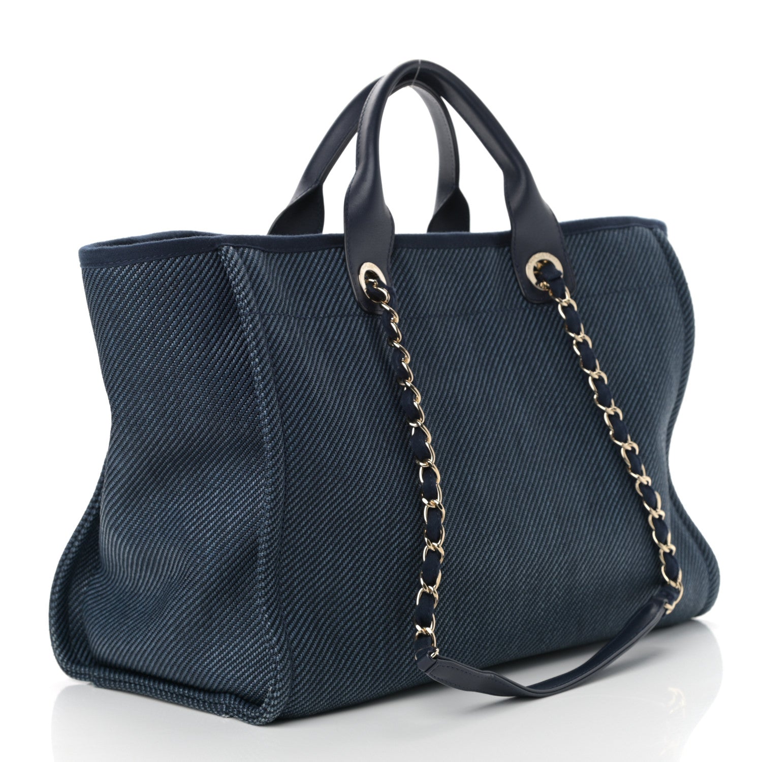 Chanel Mixed Fibers Calfskin Medium Deauville Tote Navy Blue 2 of 9