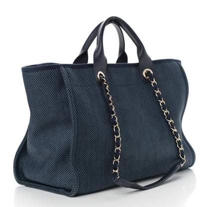 Chanel Mixed Fibers Calfskin Medium Deauville Tote Navy Blue 2 of 9
